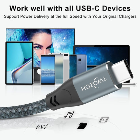 Twozoh USB C to USB C 3.2 Gen 2 Cable 20Gbps Data Transfer 100W PD Fast Charging 4K Video Output Monitor Cord (1.6FT, Grey) 2-Pack...