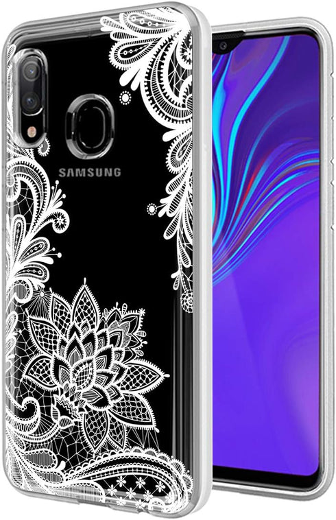 for Galaxy A20 Case, for Galaxy A30 Case with Flowers, Shockproof Clear Floral Soft Flexible TPU Slim Phone Cover for Samsung GalaxyA20 White Mand...