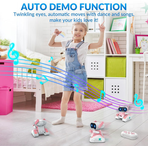 RC Robot Toys for Kids, Rechargeable Remote Control Robot Toy for Boys & Girls, with Auto Demo, Dance Moves, Music, Shining 7 Colors LED Eyes & Fl...