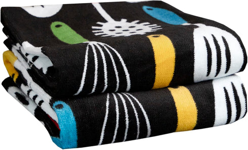T-FAL Fiber Reactive Print Kitchen Towels: Highly Absorbent, Super Soft - 100% Cotton, 16"x28" Dish Towels for Cleaning & Drying Dishes, Pans, Gla...