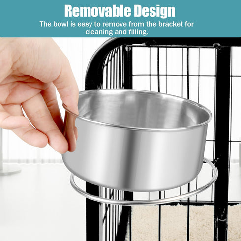 Dog Bowl Stainless Steel Pet Hanging Food Water Bowl Cage Feeding Cup Feeder for Dogs Cats Rabbits Birds Small Animal (Large (2pcs)...