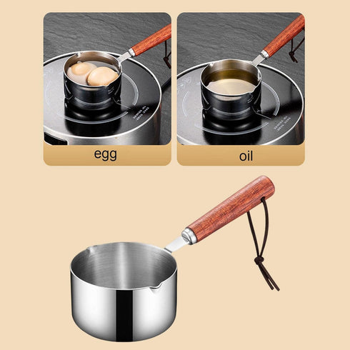 Stainless Steel Sauce pan, Mini Milk Warmer Pot Soup Pan with Wooden Handle Small Saucepan for Butter Warmer Heating Milk Cooking Sauce (125ml)...