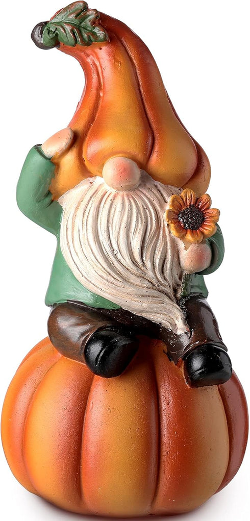 Jetec Fall Gnome Statue Fall Pumpkin Gnome Decoration White Beard Figurine Autumn Resin Dwarf Elf Statue for Porch Garden Outdoor Yard Halloween T...