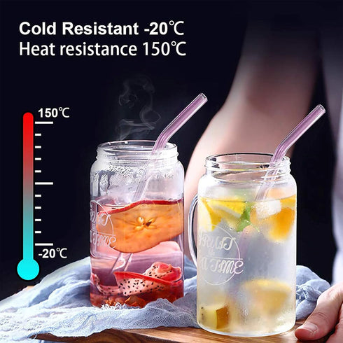 10 Pack Reusable Pink Glass Straws, 8" Shatter-Resistant Bent Drinking Straws for Smoothies, Milkshakes, Hot/Cold Drinks, with 2 Cleaning Brushes ...