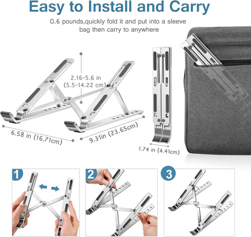 ivoler Laptop Stand, Laptop Holder Riser Computer Tablet Stand, 6 Angles Adjustable Aluminum Ergonomic Foldable Portable Desktop Holder Compatible...
