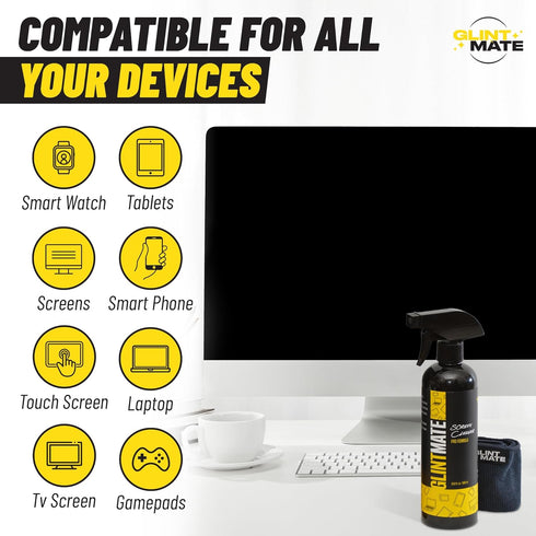 Screen Cleaner Spray (3.3oz) - Glint Mate Spray Bottle and Microfiber Cloth Kit - PRO FORMULA for TV, Laptop, Monitor, Phone & Tablet (3.3oz)...