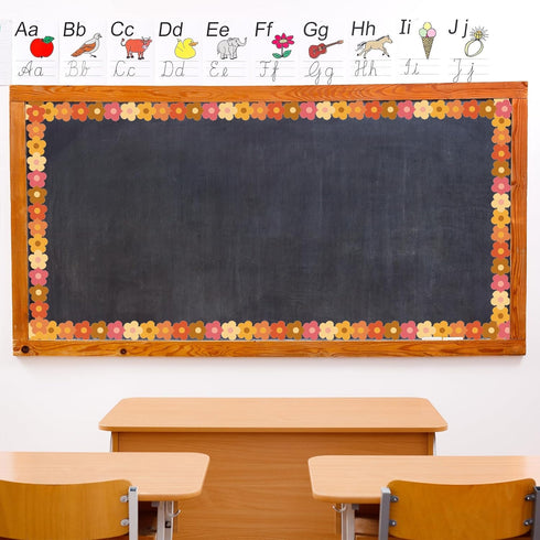 Whaline 32.8ft Groovy Retro Hippie Flower Bulletin Board Borders Boho Flower Die-Cut Bulletin Board Flower Shape Rolled Bulletin Board Trim for Sc...