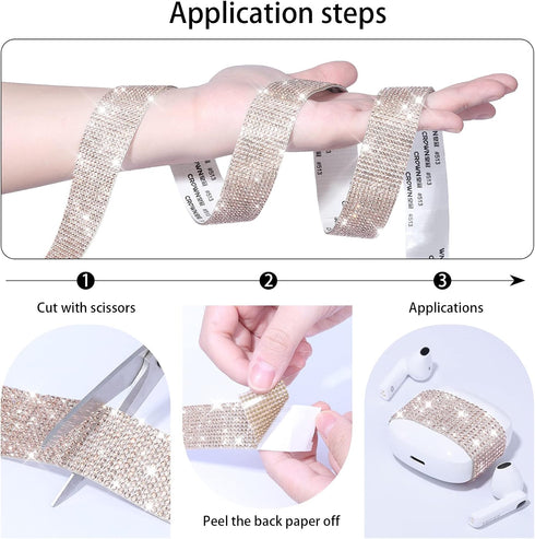 Champagne Crystal Diamond Ribbon - 3 Rolls x 6.6 Yards, Self-Adhesive Rhinestone Ribbon for DIY Arts & Crafts, Phone & Car Decoration...