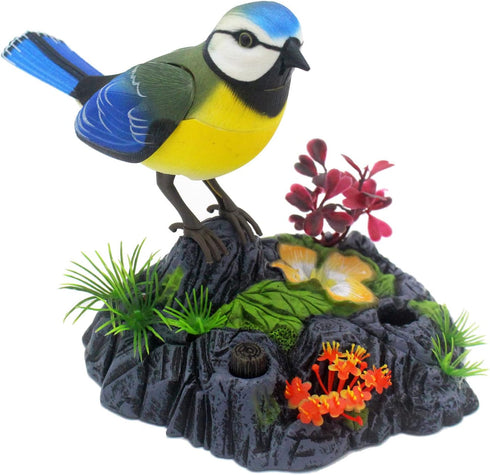 Tipmant Cute Electronic Birds Toys Pets Simulation Realistic Move Chirp Electric Office Home Desk Decor Decoration Kids Birthday Gifts (Blue & Yel...