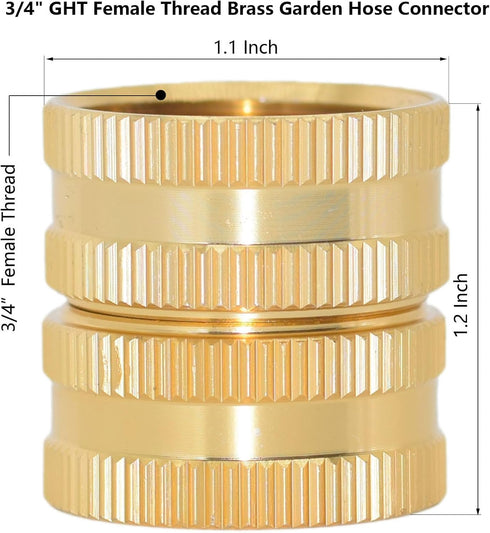 3/4" Brass Garden Hose Connector, Water Hose Fitting Adapter with Double Female Dual Swivel for Male Hose to Male Hose,Double Female Connectors wi...