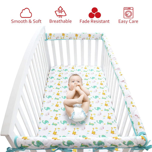 Dinosaur Crib Sheet for Boys Girls, Baby Crib Sheet Fit for Standard Crib and Toddler Mattress, Soft and Breathable Microfiber Crib Fitted Sheet f...