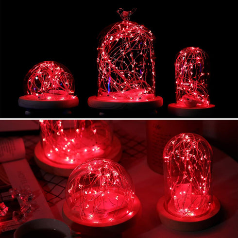 YKB 6 Pack Red LED Fairy Starry String Lights with 20 Mini LEDs on 6.6FT/2M Copper Wire, Fairy Lights Powered by 2xCR2032(Incl) Batteries, for Wed...