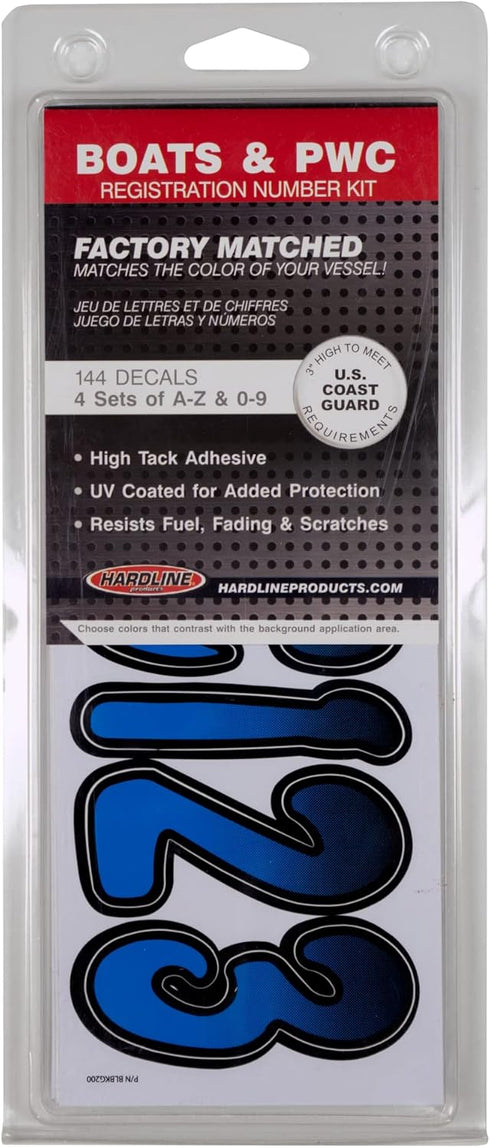 Hardline Products Series 200 Factory Matched 3-Inch Boat & PWC Registration Number Kit, Blue/Black - BLBKG200...