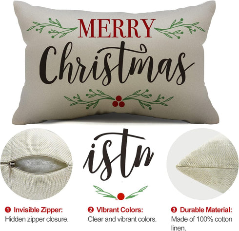DFXSZ Merry Christmas Pillow Covers Holly Berries Lumbar Pillow Covers Outdoor Pillowcase 12x20 Inch for Home Decoration...