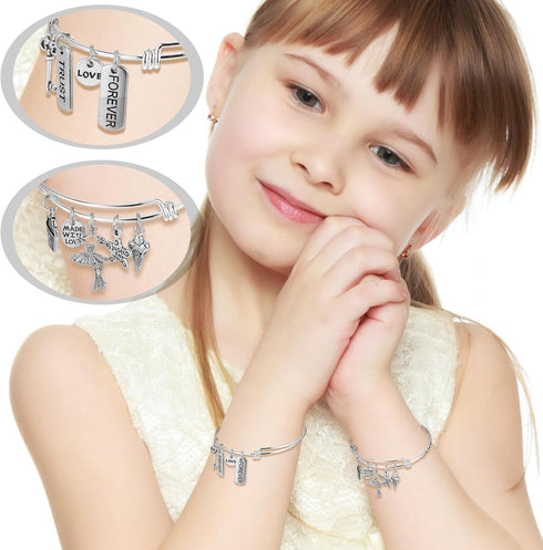 363 Pcs Silver Expandable Bangle Bracelets Charm Bracelets DIY Kit, 17 Pcs Adjustable Wire Bangles, 146 Pcs Charms Pendants, 200 Pcs Open Jump Rin...