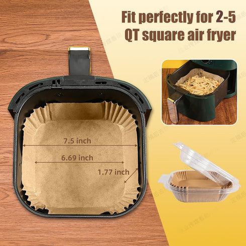 7.5 Inch Air Fryer Parchment Paper Liners Square,150 Pcs Non-stick &Oil-proof Disposable Air Fryer LIners for 2-5 QT Frying,Baking,Roast,Microwave...