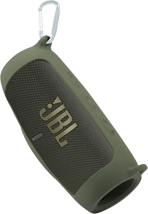for JBL Charge 5 Waterproof Bluetooth Speaker Silicone Cover Case, Portable Silicone Travel Case with Carabiner, Protective Skin Case (Green Case)...