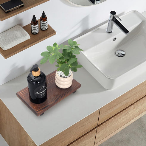 Small Kitchen Sink Soap Tray for Counter Bathroom Vanity Tray Wooden Risers for Kitchen Countertop Decor Dish Soap Dispenser Farmhouse Wood Pedest...