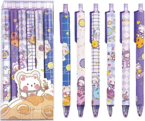 6 Pcs Gel Ink Pens Cartoon Retractable Pens Cute Animal Pen 0.5mm Ballpoint Pen Office School Supplies for Girls (Space)...
