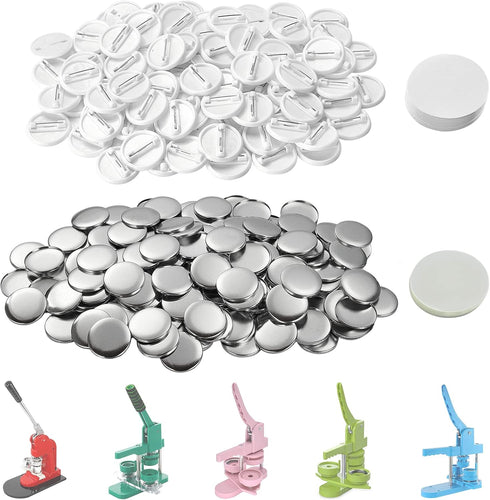 200 Sets 1 inch /25mm Blank Button Supplies Round Badges Buttons Parts for Button Maker Button Attachment, Button Making Supplies with Round Pin C...