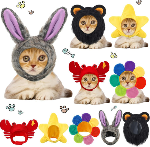 5 Pieces Cat Hat Cat Dog Costume Cute Pet Hat Bunny Rabbit Hat with Ears Headwear Lion Mane Cap Valentine New Years Day Party Accessory for Kitten...