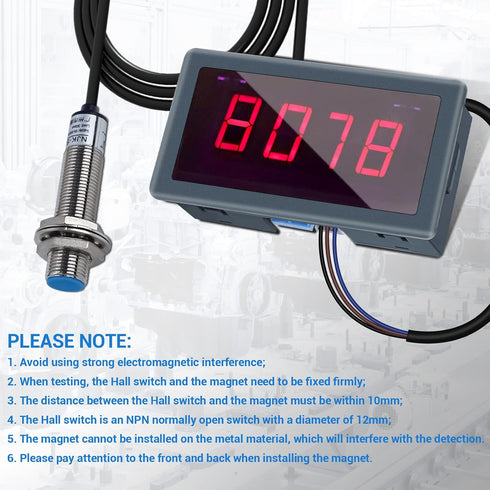 Digital LED Tachometer, Icstation RPM Speed Meter AC 110V 220V Digital Motor Tachometer with Hall Proximity Switch Sensor NPN for Lathes, Conveyor...