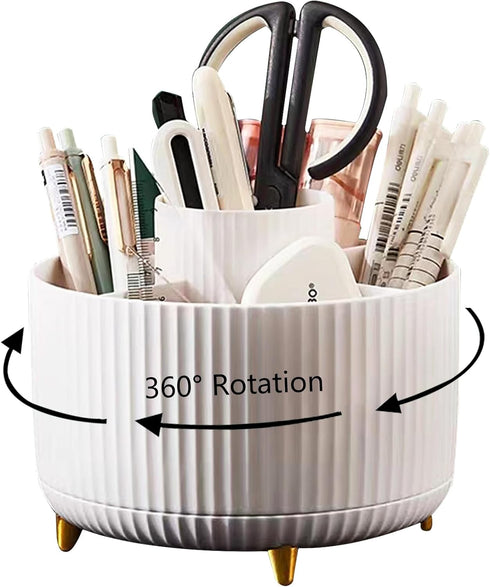 Desk Pencil Pen Holder, 360° Rotating Pencil Pen Organizers for Desk, 5 Slots Desktop Spinning Stationery Supplies Organizer, Cute Pencil Cup Pot ...