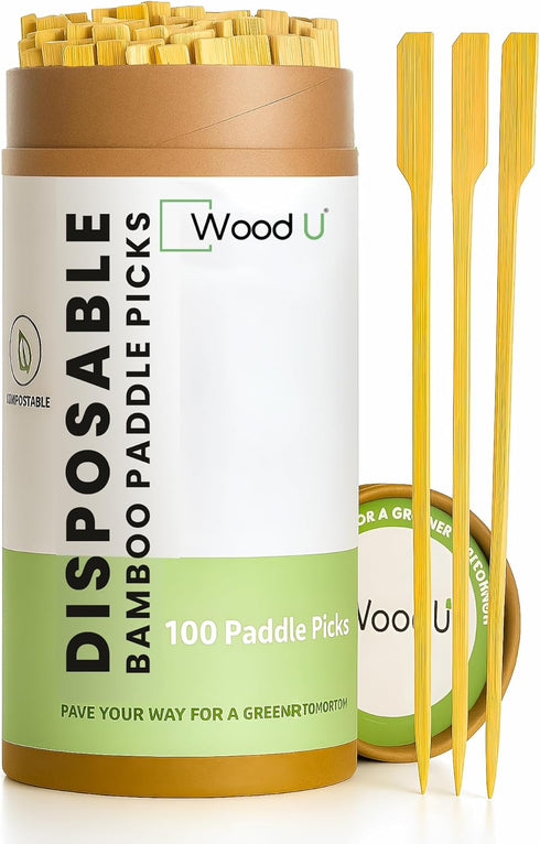 Wooden Bamboo Skewers Paddle Picks - 7" 100 Pcs Toothpicks For Appetizers - Cocktail Picks for Fruits, Kabab...