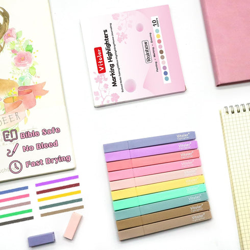 Vitoler Aesthetic Cute Highlighters Bible Pastel Highlighters,10Pcs Rainbow Color Bible Highlighters No Bleed with Soft Chisel Tip,Pastel Highligh...