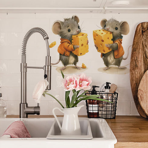 Cute Mouse Wall Decals 2 Mice Eating Cheese Wall Stickers for Child Room Decor 3D Cute Mouse Stickers for Wall Removable Waterproof Peel and Stick...