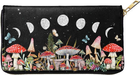 YISHOW Mushroom Wallet Slim Thin Leather Purse Wallet With Zip Around Clutch Casual Handbag For Phone Key Credit Cards...