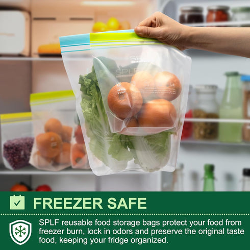 SPLF 12 Pack Reusable Gallon Freezer Bags Dishwasher Microwave Safe, 1 Gallon BPA Free Leakproof Food Storage Bags, Silicone Free Containers for M...