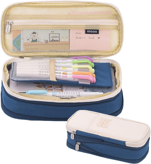 Big Capacity Pencil Pen Case Office Large Storage High Capacity Bag Pouch Holder Box Organizerfor Office Travel Holder Box?Navy blue?...