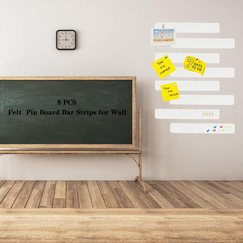 8Pcs Bulletin Board Strips, White Felt Pin Board Bar Strips with 50 Pushpins, Self-Adhesive Felt Cork Board Strips for Wall to Display Your Notes,...