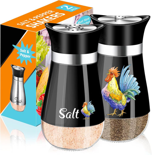 Salt and Pepper Shakers Set, 4 oz Black Kitchen Decor, Stainless Steel & Glass Spice Dispenser Classic, Refillable Design, Farmhouse Salt Pepper S...
