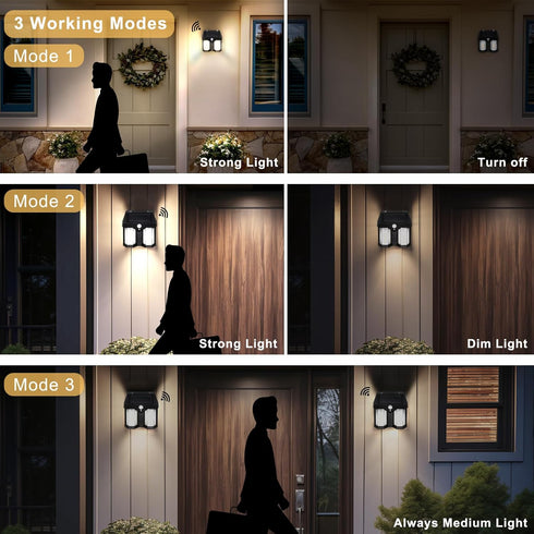KBT 2 Pack Solar Wall Lights with 3 Lighting Mode, Motion Sensor Outdoor Lights for Outside, Fence Security Lamp for Garden Patio Yard...