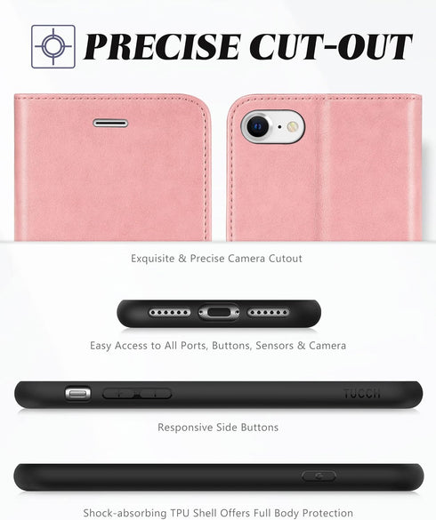 TUCCH Wallet Case for iPhone SE 2022/8/7/SE 2020, PU Leather Flip Folio With Card Slot, Stand Magnetic TPU Shockproof Inner Case Compatible With i...