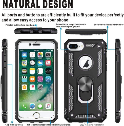 Folmeikat Compatible with iPhone 8 Plus,iPhone 7 Plus,iPhone 6s Plus/6 Plus Case,Screen Protector 360 Degree Rotating Metal Ring Slim Shock Absorp...