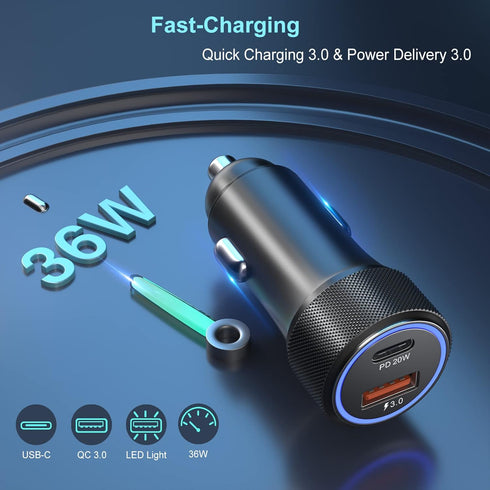 USB C Car Charger, 36W 2 Pack Fast Charging Car Charger Adapter with PD&QC3.0 Compatible for Samsung Galaxy S22/S21/S20/S10/Note 20/10, iPhone/iPa...