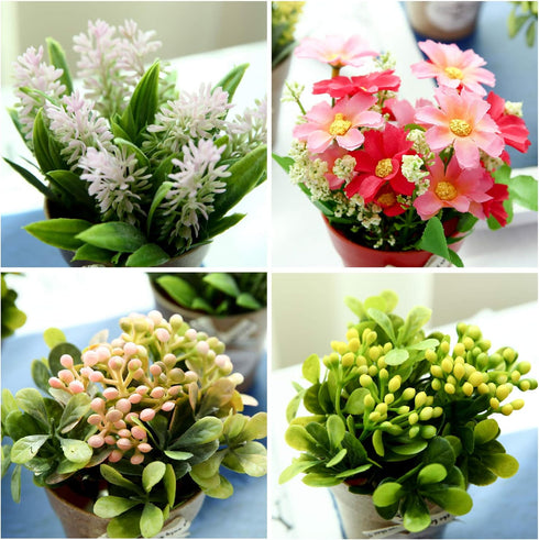 LUEUR Set of 6 Potted Artificial Flowers Fake Flowers with Vase Faux Flowers in Pot, Spring Decor for Home Office Floral Arrangement for Table Din...