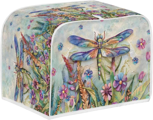 Dragonfly Daisy Print 2 Slice Toaster Covers Dust Protection Bread Maker Covers Toaster Oven Cloth Cover Kitchen Accessories Washable Appliance Co...