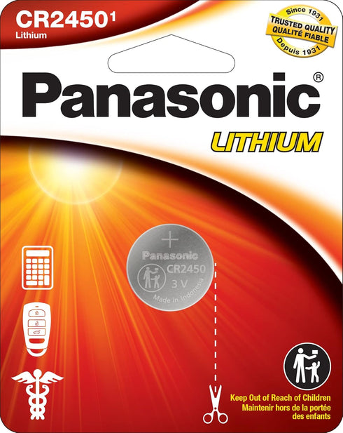Panasonic CR2450 3.0 Volt Long Lasting Lithium Coin Cell Batteries in Child Resistant, Standards Based Packaging, 1-Battery Pack...