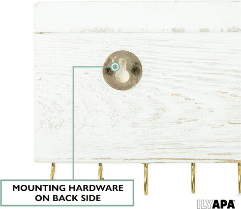 Ilyapa Wall Mounted Jewelry Organizer Shelf, Rustic White Wood - Necklace Holder, Earring and Bracelet Hanger Rack...
