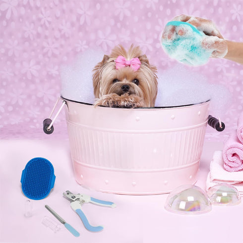 6Pcs Dog Bath Brush, Soft Silicone Pet Shampoo Massage Dispenser Grooming Shower Brush, Pet Finger Toothbrush, Nail Clippers and Nail File for Dog...