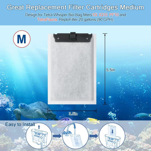 6Pack Large Aquarium Filter Cartridge for Tetra Whisper Bio-Bag Power Filters, Replacement Filter Cartridges for Tetra ReptoFilter...