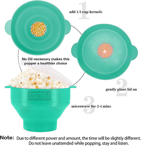 The Original Korcci Microwaveable Silicone Popcorn Popper, BPA Free Microwave Popcorn Popper, Collapsible Microwave Popcorn Maker Bowl, Dishwasher...