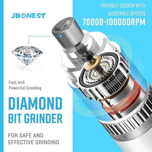Dog Nail Grinder with Super Quiet, 4-Speed Rechargeable Dog Nail Trimmers for Large Dogs, Medium & Small Dogs & Cats Toenail Grooming, Cat Nail Tr...