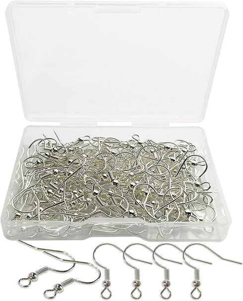 120pcs Earring Hooks with Ball and Coil, Hypo Allergenic Plated Silver Ear Wires with Transparent Storage Box, for DIY Jewelry Making...