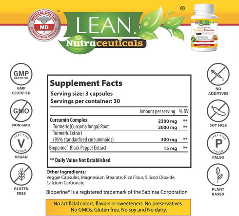 Turmeric Curcumin with Black Pepper Bioperine 2300 mg, Joint Liver Heart Digestion Health Support Herbal Supplement, Natural Curcuma Root Extract ...
