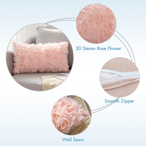 MIULEE 3D Decorative Romantic Valentines Stereo Chiffon Rose Flower Throw Pillow Cover Solid Pillowcase for Girl Women Wedding Sofa Bedroom Car Sp...